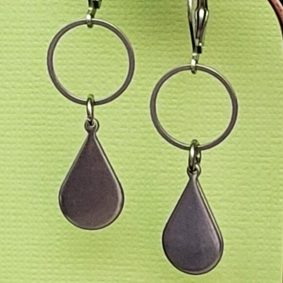 TEARDROP Circle Stainless Steel Lever Back Earrings Minimalist - Picture 4 of 14